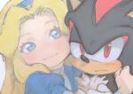 anthro blue_eyes chest_tuft duo eulipotyphlan female hedgehog hi_res hug human male mammal maria_robotnik red_eyes roboto_(artist) sega shadow_the_hedgehog sonic_the_hedgehog_(series) tuft