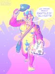  3:4 4_toes absurd_res anthro bag balls belly body_hair clothing delivery_(commerce) delivery_employee english_text fangs feet felid flaccid foreskin genitals happy_trail hat headgear headwear hi_res holding_letter looking_at_viewer male mammal naudiz_(artist) nipples nonbinary_(lore) one_eye_closed pantherine penis postal_carrier postal_delivery prism_(toofthey) pubes raised_arm smile solo speech_bubble stripes teeth text tiger tipping_hat toes usps vein veiny_penis wink winking_at_viewer 