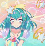  1girl blue_choker blue_eyes blue_hair blush choker closed_mouth collarbone commentary_request cure_milky earrings hagoromo_lala hair_ornament hairband jewelry looking_at_viewer magical_girl precure rudo_(rudorudo0917) short_hair smile solo star star_earrings star_hair_ornament star_twinkle_precure upper_body yellow_hairband 