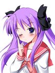  1girl hiiragi_kagami lucky_star purple_hair sailor_collar school_uniform upper_body wink 