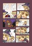  alice_margatroid blonde_hair book brown_eyes comic hairband hat kirisame_marisa multiple_girls open_mouth orange_eyes pointing television touhou translated urara_(ckt) witch_hat 