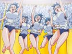  5girls big_breasts blue_hair breasts busty crowd curvy eiken eyes_closed glasses huge_breasts jump jumping large_breasts multiple_girls open_mouth screencap 