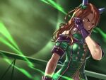  1girl animal_ears bare_shoulders black_gloves bow breasts brown_hair closed_mouth coat commentary_request dirty dirty_face dress ear_bow ear_covers ear_ribbon gloves green_bow green_dress horse_ears horse_girl king_halo_(king_of_emeralds)_(umamusume) king_halo_(umamusume) long_hair off-shoulder_coat off-shoulder_dress off_shoulder peeta red_eyes solo sweat textless_version umamusume 