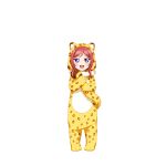  1girl :d aged_down animal_costume animal_ears animal_hood animal_print child cosplay fake_animal_ears fake_tail full_body game_cg hood hood_up kigurumi looking_at_viewer love_live! love_live!_school_idol_festival love_live!_school_idol_project medium_hair nishikino_maki official_art onesie purple_eyes red_hair simple_background smile solo standing tachi-e tail third-party_source tiger_costume tiger_ears tiger_hood tiger_print tiger_tail transparent_background 