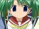  blue_eyes green_hair kurosaki_asami mahoraba school_uniform screencap solo twintails 