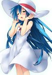  blue_hair blush dress flat_chest hat izumi_kanata izumi_konata long_hair lucky_star mizuki_makoto multiple_girls 
