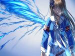  1girl armband blue_jacket blue_wings bow breasts brown_hair closed_eyes commentary_request dress ear_bow ear_ribbon grass_wonder_(stone-piercing_blue)_(umamusume) grass_wonder_(umamusume) horse_girl jacket long_hair long_sleeves multicolored_hair parted_lips peeta red_armband sailor_collar single_wing solo textless_version umamusume white_dress white_hair white_sailor_collar wings 