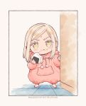  1boy :p aged_down alternate_costume blonde_hair child commentary_request ear_piercing eating food food_on_face green_eyes highres long_hair long_sleeves looking_at_viewer male_focus multicolored_eyes niko20223 onigiri pajamas piercing pink_pajamas pom_pom_(clothes) rice rice_on_face sanzu_haruchiyo scar scar_on_face scar_on_mouth standing straight_hair tokyo_revengers tongue tongue_out two-tone_eyes yellow_eyes 