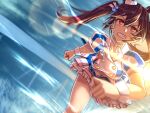  1girl animal_ears apron blue_sky blush bow breasts brown_hair choker commentary_request dress fang hair_between_eyes hat hishi_akebono_(buono_alla_moda)_(umamusume) hishi_akebono_(umamusume) horse_ears horse_girl large_breasts long_hair mini_hat open_mouth peeta puffy_sleeves red_eyes running short_sleeves skirt sky solo striped_clothes striped_dress sweat teeth textless_version twintails umamusume upper_teeth_only white_bow white_choker white_wrist_cuffs wrist_cuffs 