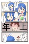  blue_hair comic eating food green_eyes ice_cream izumi_konata lucky_star mole open_mouth translation_request 