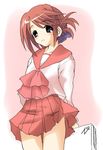  arms_behind_back brown_hair folded_ponytail holding komaki_manaka lowres mizoguchi_keiji pleated_skirt red_hair school_uniform serafuku skirt solo to_heart_2 