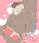  &lt;3 2019 anthro belly blush butt clothing cute_fangs jockstrap jumperbear male mammal moobs nipples overweight overweight_male pink_background sex_toy simple_background solo underwear ursid 