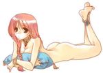  ass barefoot bracelet feet jewelry lowres nude pillow pink_hair red_hair 