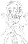  bespectacled fujimori_saya glasses graphite_(medium) greyscale headdress long_sleeves monochrome rozen_maiden simple_background sketch solo suigintou traditional_media white_background 