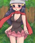  1girl blush breasts cleavage cum food fruit hikari_(pokemon) lowres melon nipples pokemon 