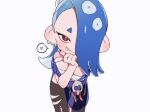  1girl :p black_pants blue_hair blue_shawl cephalopod_eyes chest_sarashi commentary_request earrings eyelashes hair_over_one_eye heart jewelry koyubisss leaning_forward long_hair looking_at_viewer multiple_earrings octoling pants red_eyes red_hair red_pupils sarashi shawl shiver_(deep_cut_outfit)_(splatoon) shiver_(splatoon) short_eyebrows simple_background smile solo splatoon_(series) splatoon_3 spoken_heart standing tentacle_hair thick_eyebrows tongue tongue_out tooth_earrings torn_clothes torn_pants white_background 
