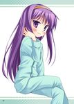  crossed_legs hiiragi_kagami long_hair lucky_star nullken pajamas purple_hair sitting solo 