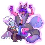 2_tails absurd_res anal anthro ashe_infinity balls beaded_jewelry beaded_necklace beads big_balls big_penis canid canine chaos_god clothed clothing duo facial_markings fox fur genitals grey_body grey_fur hair head_markings hi_res highlights_(coloring) humanoid humanoid_genitalia humanoid_penis imp jewelry larger_sub lifted_up magic magic_bound male male/male mammal markings mister_mxyzptlk mrs_foquis multi_tail multicolored_body multicolored_fur multicolored_hair multicolored_tail my_adventures_with_superman necklace pawpads penis penis_size_difference pink_body pink_eyes pink_fur pink_highlights pink_paws purple_hair purple_pawpads size_difference submissive tail tongue tongue_out