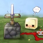  2026 absurd_res ambiguous_gender blush blush_lines goo_creature hi_res looking_at_viewer lucky777 meme microsoft minecraft minecraft_sheep_fucker mojang piston redstone simple_eyes solo sulfur_cube thought_bubble xbox_game_studios yellow_body 