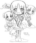  &gt;_&lt; 4girls :&lt; :d bird blush bow character_name chibi chibi_inset closed_eyes double_bun flying_sweatdrops full_body greyscale heart himeyuri_ruri himeyuri_sango ilfa kouzuki_tomoru looking_at_viewer lowres monochrome multi multiple_girls neck_ribbon number o_o open_mouth penguin pleated_skirt ribbon robot_ears school_uniform serafuku shirt short_hair siblings sisters skirt sleeves_past_wrists smile standing stuffed_animal stuffed_toy teddy_bear thighhighs to_heart to_heart_2 translation_request twins v_arms zettai_ryouiki 