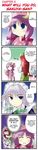  4girls 4koma ^_^ bat_wings blue_eyes blue_hair blush book bow braid china_dress chinese_clothes closed_eyes comic crescent dress frown grey_eyes hair_bow hard_translated hat hong_meiling izayoi_sakuya long_hair maid maid_headdress morogami_ryou multiple_girls night_clothes o_o open_mouth patchouli_knowledge purple_hair red_hair remilia_scarlet short_hair sidelocks silver_hair smile speech_bubble surprised touhou translated twin_braids wings 