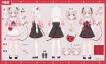  1girl :d aged_down bag black_dress black_shoes border brown_eyes closed_eyes closed_mouth collared_dress color_guide demon_tail double_bun dress frilled_socks frills gradient_hair grey_background grey_hair hair_bun heart highres indie_virtual_youtuber long_hair multicolored_hair multiple_views neckerchief official_art pink_hair pixelated pleated_dress puffy_short_sleeves puffy_sleeves red_border red_neckerchief rucaco shoes short_sleeves shoulder_bag smile socks streaked_hair suou_patra tail translation_request twintails very_long_hair virtual_youtuber watermark white_dress white_socks 