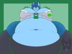  3_fingers anthro belly big_belly big_breasts biped black_eyes black_eyewear black_glasses black_nose blorp blue_body blue_countershading blue_fur blue_hair blue_inner_ear blue_tuft bodily_noises border bottomwear breasts catrobis charlotte_fay cheek_tuft churn cleavage cleavage_overflow clothed clothed_anthro clothed_female clothing colored countershade_fur countershading deep_navel ears_up emanata eye_through_hair eyewear facial_tuft felid female female_anthro fingers front_view fur game_boy game_boy_family gaming glasses green_background green_border green_emanata green_text grey_bottomwear grey_clothing grey_jacket grey_pants grey_topwear groan gurgle_(sound_effect) hair half-closed_eyes half-length_portrait hi_res holding_game_boy huge_belly huge_breasts huge_hips hyper hyper_hips jacket mammal midriff morbidly_obese morbidly_obese_anthro morbidly_obese_female narrowed_eyes navel nintendo obese obese_anthro obese_female overweight overweight_anthro overweight_female pants playing_video_game portrait rectangular_glasses rumbling_stomach shaded simple_background slosh sloshing_breasts solo strawberrymilkdog text topwear translucent translucent_hair tuft watermark white_dress_shirt wide_hipped_anthro wide_hipped_female wide_hips 
