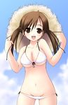  bikini breasts brown_eyes brown_hair cloud day front-tie_top groin hat long_hair lowleg lowleg_bikini medium_breasts original outdoors shiou_tsuyukusa side-tie_bikini sky solo straw_hat string_bikini swimsuit twintails white_bikini 