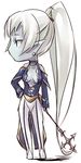  chibi dark_elf_(lineage_2) elf face holding kyo_(kuroichigo) lineage lineage_2 long_sleeves pointy_ears ponytail simple_background solo white_background white_hair 