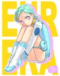  boots eureka eureka_seven eureka_seven_(series) green_hair hair_ornament hairclip leg_hug legs_together long_sleeves lowres purple_eyes solo task_owner thigh_strap white_footwear 