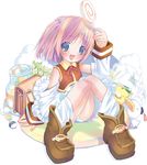  ah-kun backpack bag bird blue_eyes buttons candy cat detached_sleeves duck food large_buttons lollipop long_sleeves moetan nijihara_ink panties pink_hair pop randoseru short_hair solo swirl_lollipop underwear white_panties 