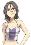  bare_arms bare_shoulders black_eyes black_hair breasts camisole cleavage crop_top eureka_seven eureka_seven_(series) hair_between_eyes light_smile medium_breasts midriff navel short_hair simple_background sketch sleeveless smile solo talho_yuuki tattoo upper_body white_background yu_65026 