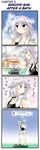  4koma bathroom bathroom_scale blush comic drying drying_hair hard_translated izayoi_sakuya morogami_ryou silver_hair tank_top touhou towel towel_around_neck translated weighing_scale 