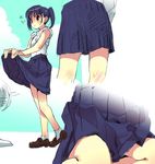  artist_request blush electric_fan fanning_crotch fanning_self original pleated_skirt shoes skirt skirt_lift socks solo standing twintails 