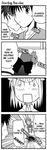  1girl 4koma animal cat comic greyscale hard_translated hisui len len_(cat) long_sleeves monochrome onion_(lemlaml) toono_shiki translated tsukihime 