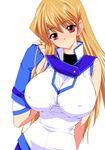  blonde_hair breasts brown_eyes covered_nipples elbow_gloves fingerless_gloves gloves head_tilt huge_breasts kusaka_souji long_hair looking_at_viewer parted_lips solo tenjouin_asuka upper_body yuu-gi-ou yuu-gi-ou_gx 