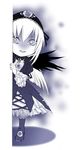  angry aura black_wings chibi dress flower hairband kitano_tomotoshi long_hair long_sleeves monochrome peeking_out rose rozen_maiden shaded_face solo suigintou very_long_hair wings 