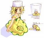  artist_request blonde_hair blush c.c._lemon c.c._lemon_(character) cup green_eyes hat in_container in_cup looking_at_viewer mascot minigirl multiple_views simple_background smile translation_request white_background 
