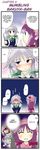  4koma :d ^_^ angry bat_wings blue_hair blush bow braid china_dress chinese_clothes closed_eyes comic crescent dress embarrassed frown grey_eyes hair_bow hard_translated hat hong_meiling izayoi_sakuya knife long_hair long_sleeves maid maid_headdress morogami_ryou multiple_girls night_clothes o_o open_mouth patchouli_knowledge purple_hair red_hair remilia_scarlet short_hair sidelocks silver_hair smile star sweatdrop touhou translated twin_braids v_arms wings 