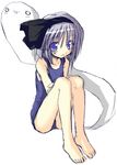  :3 bangs barefoot black_hairband blue_eyes blue_swimsuit blush bow crossed_arms feet flat_chest hair_between_eyes hair_bow hairband hitodama konpaku_youmu konpaku_youmu_(ghost) legs looking_at_viewer o_o one-piece_swimsuit parted_lips satou_kibi school_swimsuit short_hair silver_hair simple_background sitting sketch swimsuit touhou white_background 