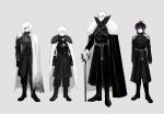  4boys :| absurdres alternate_costume alternate_hair_length_(longer) alternate_universe angry antenna_hair armor arms_at_sides belt boots brothers cane cape chara_(undertale) chinese_commentary closed_eyes closed_mouth coat colored_sclera commentary_request dress earrings elbow_gloves elbow_pads expressionless eyepatch facial_hair facing_viewer father_and_child father_and_son fingerless_gloves flipped_hair frisk_(undertale) frown full_body fur-trimmed_cape fur_trim gloves gold_necklace grey_background greyscale hair_between_eyes hair_flaps hanbaobaobaozhu heart heart_necklace high_contrast highres holding holding_cane humanization jewelry knee_boots legs_apart long_hair long_sleeves looking_ahead low_ponytail male_focus mandarin_collar medium_dress medium_hair medium_skirt messy_hair monochrome multiple_boys muscular muscular_male necklace no_eyebrows one_eye_covered outline pants parent_and_child ponytail puffy_pants purple_hair purple_outline red_outline sans_(undertale) scar scar_across_eye scar_across_eyes scar_on_face shirt short_hair shoulder_armor siblings sidelocks simple_background skirt slit_pupils spot_color standing straight-on stud_earrings torn_cape torn_clothes turtleneck turtleneck_dress turtleneck_shirt u_u undertale utdr_(toby_fox) v-shaped_eyebrows w.d._gaster xtale 