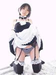  cosplay garter_belt jpeg_artifacts kore_ga_watashi_no_goshujin-sama maid maid_headdress nakabayashi_yoshitaka's_maid_uniform panties photo skirt skirt_lift solo striped striped_panties thighhighs underwear 