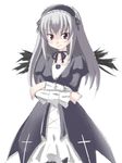  artist_request cross crossed_arms latin_cross long_hair long_sleeves rozen_maiden silver_hair sketch solo suigintou wings 
