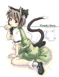  akiyama_nenehisa animal_ears blush cat_ears cat_tail character_name copyright_name ghost hairband hitodama kemonomimi_mode konpaku_youmu konpaku_youmu_(ghost) paw_pose short_hair silver_hair sitting solo tail tongue touhou wariza 