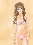  amano_takumi blue_eyes bra brown_hair collarbone cowboy_shot frown hand_on_thigh kanon lingerie long_hair looking_at_viewer misaka_kaori navel orange_background panties pink_bra pink_panties simple_background sketch solo underwear underwear_only wavy_hair 