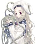  alien beret blonde_hair eyeball hat keg long_hair long_sleeves monster original school_uniform serafuku slime solo tentacles wavy_hair 