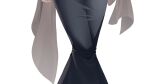  1girl alternate_costume black_dress blue_archive brown_shawl commentary_request cropped dress evening_gown holding_shawl knees lancheu legs rio_(blue_archive) shawl solo taut_clothes taut_dress thumbnail_collage white_background wrinkled_fabric 