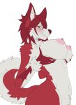 absurd_res annavd758930 anthro big_breasts blush breasts canid canine canis countershade_arms countershade_tail countershade_torso countershading erect_nipples female fluffy fur hair hi_res holding_breast looking_at_viewer mammal navel nipples red_body red_fur red_hair red_wolf simple_background smile smiling_at_viewer solo tail tuft white_background white_body white_fur wolf yellow_eyes