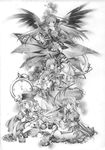  everyone feathers greyscale hina_ichigo monochrome moo_(umineko) multiple_girls pocket_watch rozen_maiden scissors shinku siblings sisters souseiseki suigintou suiseiseki twins watch watering_can 