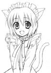  animal_ears artist_request bell bell_collar cat_ears cat_tail collar fang greyscale long_sleeves maid maid_headdress monochrome original solo tail 